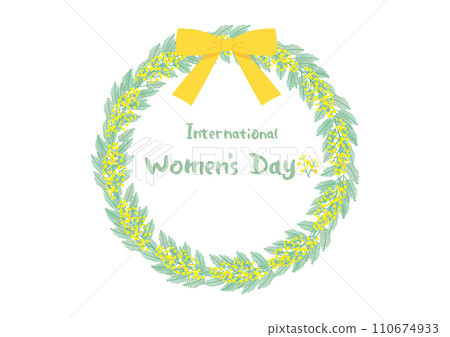 簡單的含羞草窄花環，國際婦女節，文字 110674933