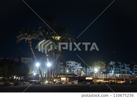 埃及盧克索神殿燈火輝煌的夜景 埃及盧克索神殿燈火輝煌的夜景 110675256