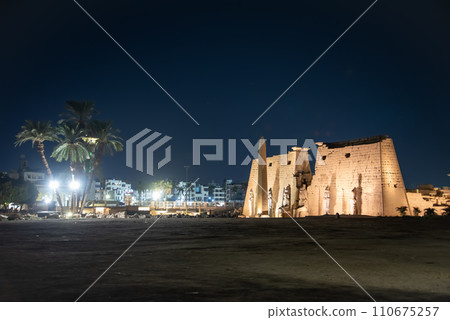 Beautifully illuminated night view of Luxor temple in Egypt Beautifully illuminated night view of Luxor temple in Egypt 110675257