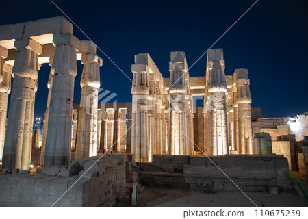 Beautifully illuminated night view of Luxor temple in Egypt 110675259