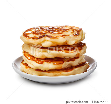 Pancake in plate on white backgrounds Pancake in plate on white backgrounds 110675488