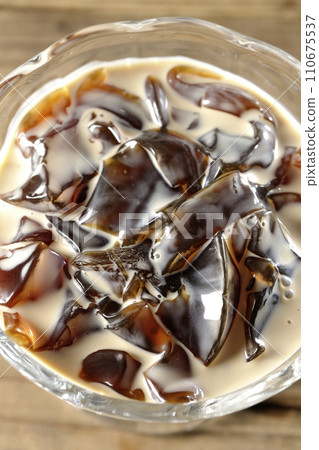 An overhead shot of coffee jelly An overhead shot of coffee jelly 110675537