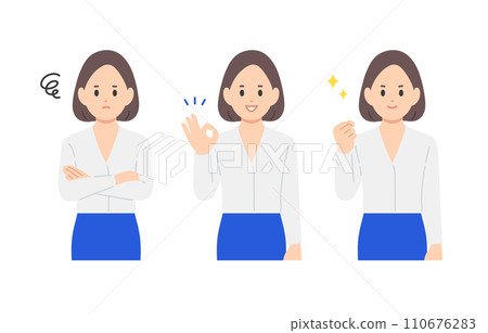 一組憂慮、解決、擺出膽量姿勢的女商人【人物矢量圖素材】 一組憂慮、解決、擺出膽量姿勢的女商人【人物矢量圖素材】 110676283