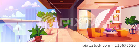 Appartement or hotel hall with big balcony 110676526