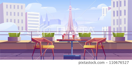 Eiffel tower view from big balcony or roof top 110676527