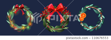 Decorative Christmas door wreath design. 110676553