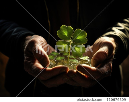 AI-generated content. Clover leaf symbol of St. Patrick's Day. AI 110676809