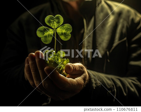 AI-generated content. Clover leaf symbol of St. Patrick's Day. AI 110676811