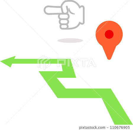 Pointing hand and current location mark, navigation Pointing hand and current location mark, navigation 110676905