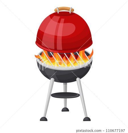 a flaming grill with a raised lid. Vector illustration on a white background a flaming grill with a raised lid. Vector illustration on a white background 110677197