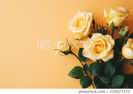 Generative AI A bouquet of roses on a yellow background 110677241