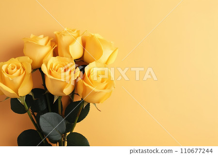 Generative AI A bouquet of roses on a yellow background 110677244