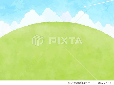 Landscape illustration of hills, blue sky and white clouds Landscape illustration of hills, blue sky and white clouds 110677587