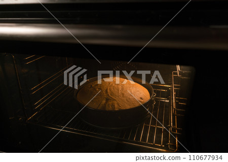 sponge cake is baked in the oven 110677934