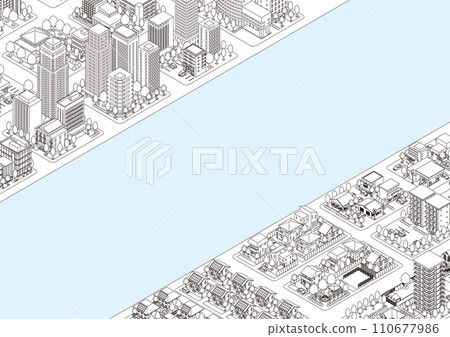 Three-dimensional view of the townscape. Cityscape. 110677986