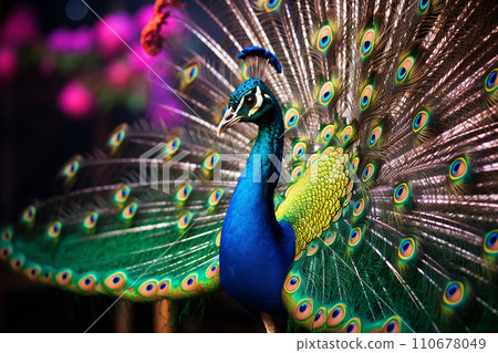 Generative AI A beautiful peacock with an undone tail Generative AI A beautiful peacock with an undone tail 110678049