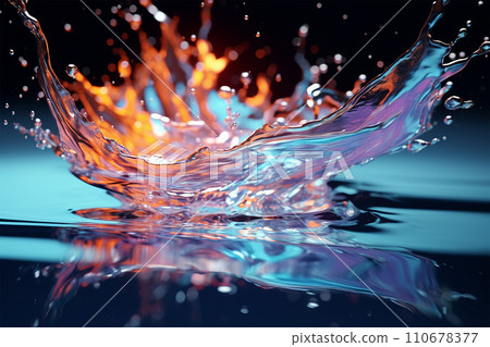 Generative AI Water splash with neon lights background dark colours 110678377
