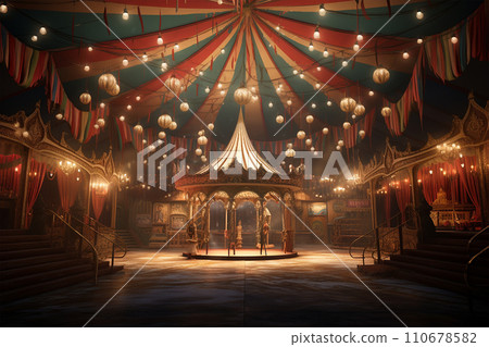 Generative AI Circus colorful lights arenas ready for a show generated by AI 110678582