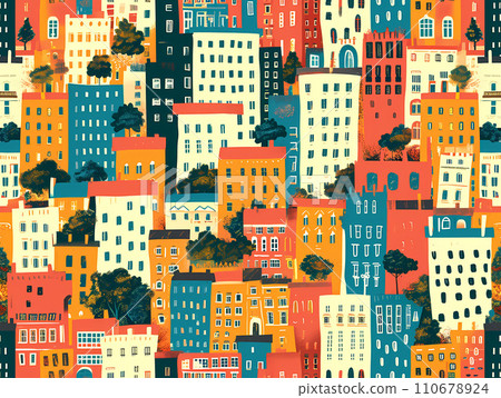 色彩繽紛的房子插畫圖案 色彩繽紛的房子插畫圖案 110678924