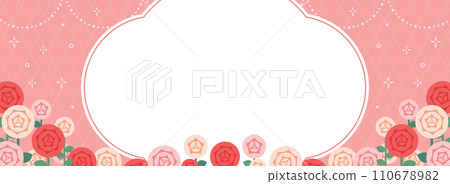 紅色和粉紅色玫瑰花框/背景材料（橫幅水平） 110678982