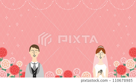 Bride and groom and rose frame/background material (landscape 16:9) Bride and groom and rose frame/background material (landscape 16:9) 110678985