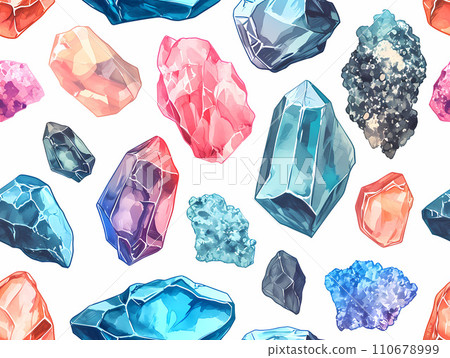 Colorful crystal and gemstone hand drawn style illustration pattern Colorful crystal and gemstone hand drawn style illustration pattern 110678999