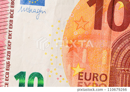Ten Euro banknote fragment closeup Ten Euro banknote fragment closeup 110679266