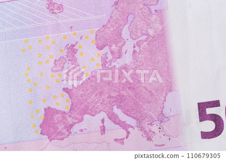 Fragment of a five hundred euro banknote. High resolution photo. 110679305