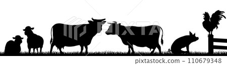 Farm Animals Silhouette Field Scene Landscape 110679348