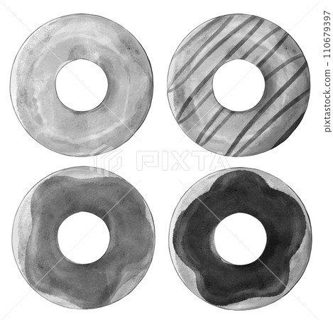 水彩單色甜甜圈插畫素材集 110679397