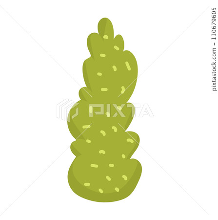 Green cartoon cactus isolated on white, simplified desert plant. Botanical illustration in flat style, nature decor, cute succulent vector illustration. Green cartoon cactus isolated on white, simplified desert plant. Botanical illustration in flat style, nature decor, cute succulent vector illustration. 110679605