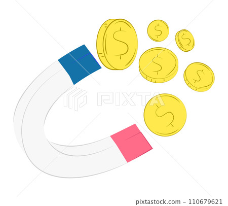 Magnet attracting dollar coins, success in earnings, financial growth concept. Investment and savings attraction vector illustration. Magnet attracting dollar coins, success in earnings, financial growth concept. Investment and savings attraction vector illustration. 110679621