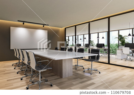 Modern contemporary meeting room interior with city view 3d render Modern contemporary meeting room interior with city view 3d render 110679708