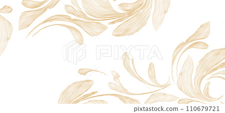 Abstract art background with hand drawn line flower element texture vector. Floral pattern and leaves pattern banner design with Natural decoration in luxury style. 110679721