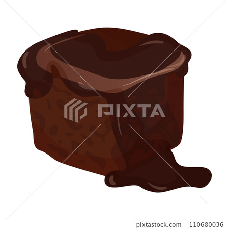 Melting chocolate brownie with flowing sauce. Delicious dessert with gooey texture. Sweet treat and bakery enjoyment vector illustration. Melting chocolate brownie with flowing sauce. Delicious dessert with gooey texture. Sweet treat and bakery enjoyment vector illustration. 110680036