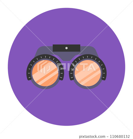 Flat design purple circular binoculars icon on a purple background. Compact binoculars, optics equipment vector illustration. Flat design purple circular binoculars icon on a purple background. Compact binoculars, optics equipment vector illustration. 110680132