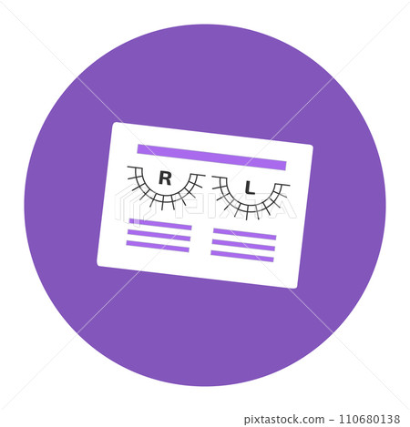 Optometry test card with eye chart. Purple circle background with vision examination tool. Ophthalmology, vision check and eye care concept vector illustration. 110680138
