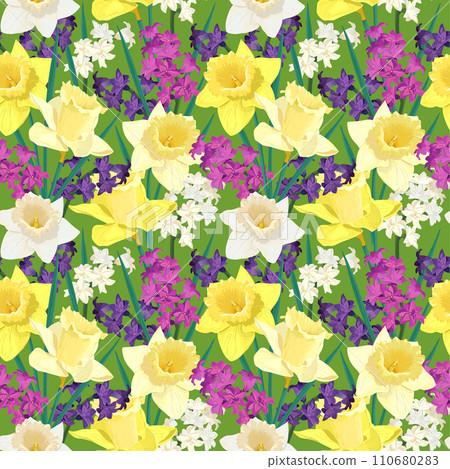 Vector pattern with flowers spring flowers and leaves Vector pattern with flowers spring flowers and leaves 110680283