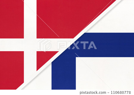 Denmark and Finland, symbol of country. Danish vs Finnish national flags. 110680778