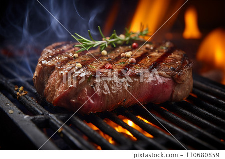 Generative AI Grilled steak meat cooking juicy tasty dinner menu generated by AI 110680859