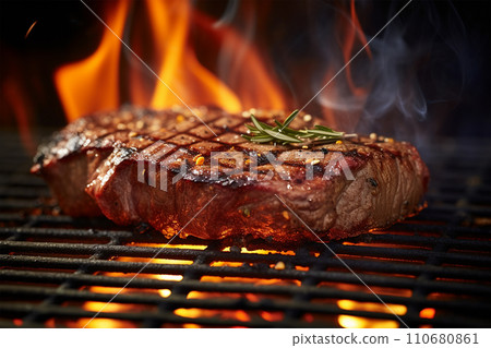 Generative AI Grilled steak meat cooking juicy tasty dinner menu generated by AI 110680861