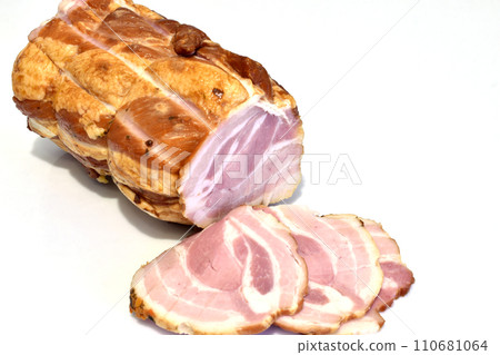 Coppa pork meat and its slices. Coppa pork meat and its slices. 110681064