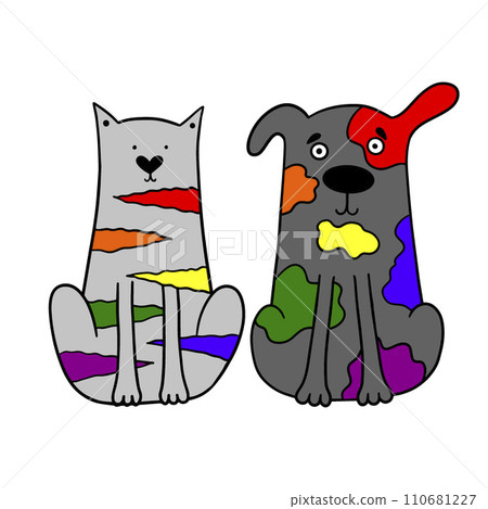 Cat and dog with rainbow color. Lgbtq concept. Vector illustration for Pride Parade. 110681227