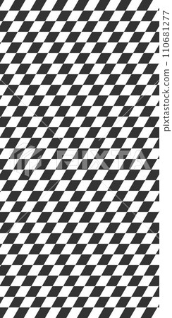 Vertical race flag texture. Tilted checkered black and white squares background. Rally sport car competition, motosport, motocrosss print. Slanted chequered tile floor 110681277