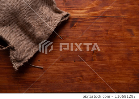 Wood grain background on hemp cloth bag Wood grain background on hemp cloth bag 110681292