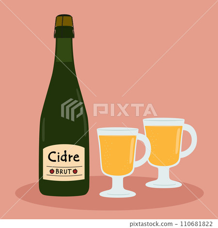 Cider bottle and glass illustration 110681822
