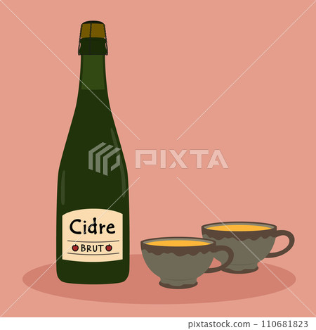 Cider bottle and cup illustration 110681823