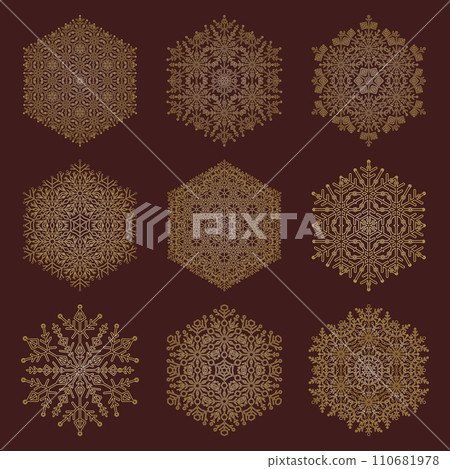 Set of Round Vector Snowflakes With Winter Ornament. Collection of Snowflakes in Different Styles Set of Round Vector Snowflakes With Winter Ornament. Collection of Snowflakes in Different Styles 110681978
