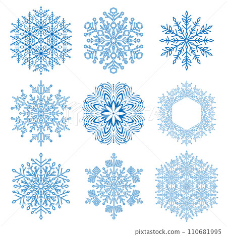 Set of Round Vector Snowflakes With Winter... - Stock Illustration ...