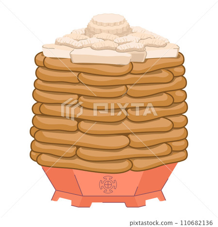 The traditional dish for celebrating the Mongolian New Year - Tsagaan Sar. The cake consists of layers of cakes - Ul Boov and curd drying - Aruul, stacked on top. A festive treat. Vector illustration. 110682136